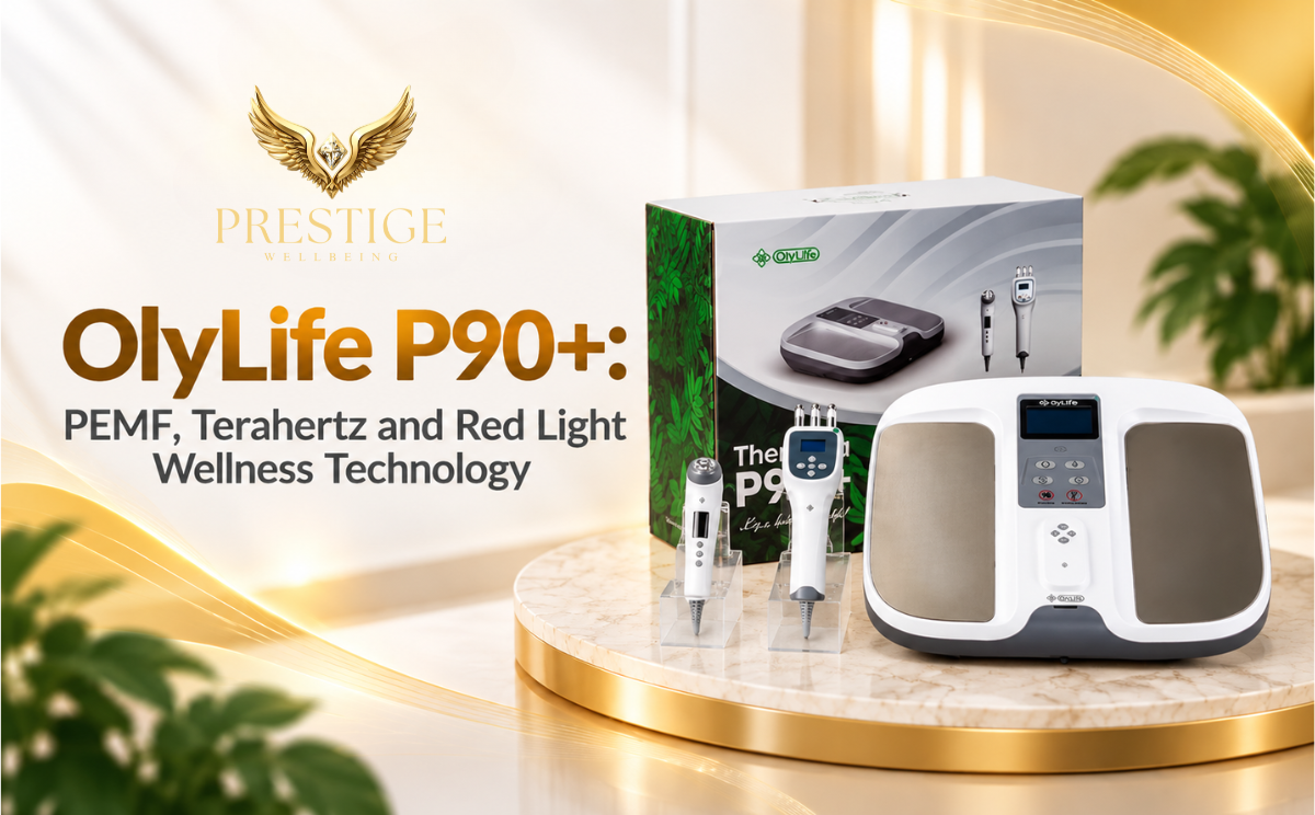 Prestige Wellbeing offers the OlyLife Tera-P90+ or P90+ wellness device to support relaxation, recovery and overall wellbeing.
